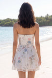 Vestido Branco Pequeno Cortado Floral Sem Alças