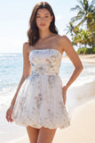 Vestido Branco Pequeno Floral A String Sem Alças