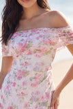 Vestido Branco Pequeno Floral A Linha Ombros Descobertos