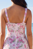 Vestido Pequeno Branco Bodycon Floral com Folhos de Decote V