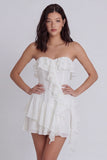 Vestido Branco A Line, Sem Alças Com Folhos
