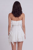 Vestido Branco A Line, Sem Alças Com Folhos