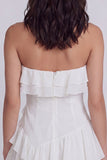 Vestido Branco A Line, Sem Alças Com Folhos
