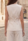 Fato feminino de 2 peças, decote em V, com decote simples e mangas e corte slim fit com 2 peças e cinto
