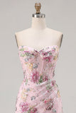 Rosa Sweetheart Corset transparente com lantejoulas bodycon vestido floral de regresso a casa
