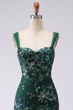 Vestido Curto de Regresso a Casa Verde Verde Escuro Bodycon Lantejoulas Verde Escuro Curta com Fenda