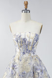Espartilho A Linha Azul Poeirento, Vestido Curto de Finalistas Floral Sem Alças