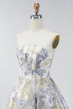 Espartilho A Linha Azul Poeirento, Vestido Curto de Finalistas Floral Sem Alças