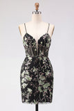 Vestido de Homecoming Bodycon com Espartilho Floral Corset Corset Rosa com Lantejoulas