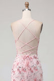 Vestido de Homecoming Bodycon com Espartilho Floral Corset Corset Rosa com Lantejoulas