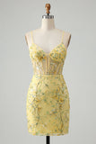 Vestido de Homecoming Bodycon com Espartilho Floral Corset Corset Rosa com Lantejoulas