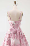 Espartilho cor-de-rosa A-Line com folhos florais e vestido curto de regresso a casa