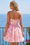 Espartilho sem alças Uma linha Vestido de Finalistas Rosa Floral