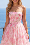 Espartilho sem alças Uma linha Vestido de Finalistas Rosa Floral