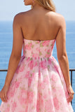Espartilho sem alças Uma linha Vestido de Finalistas Rosa Floral