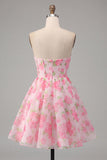 Espartilho sem alças Uma linha Vestido de Finalistas Rosa Floral