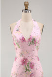 Vestido de regresso a casa floral com gola halter com lantejoulas bodycon