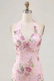 Vestido de regresso a casa floral com gola halter com lantejoulas bodycon