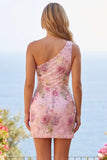 Vestido de Regresso a Casa Rosa com Lantejoulas Bodycon de Ombro Único