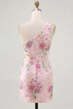 Vestido de Regresso a Casa Rosa com Lantejoulas Bodycon de Ombro Único