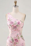 Vestido de Regresso a Casa Rosa com Lantejoulas Bodycon de Ombro Único