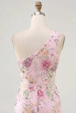 Vestido de Regresso a Casa Rosa com Lantejoulas Bodycon de Ombro Único