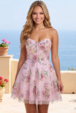 Espartilho cor-de-rosa A-Line Sweetheart Vestido floral de regresso a casa