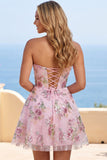 Espartilho cor-de-rosa A-Line Sweetheart Vestido floral de regresso a casa