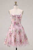 Espartilho cor-de-rosa A-Line Sweetheart Vestido floral de regresso a casa