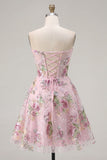 Espartilho cor-de-rosa A-Line Sweetheart Vestido floral de regresso a casa