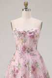 Espartilho cor-de-rosa A-Line Sweetheart Vestido floral de regresso a casa