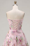 Espartilho cor-de-rosa A-Line Sweetheart Vestido floral de regresso a casa