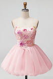 Vestido de Finalistas Florais Sem Alças Cor-de-Rosa Linha A