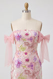 Vestido de Homecoming com laço cor-de-rosa, bodycon com lantejoulas cor-de-rosa e lãs
