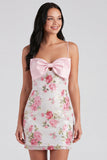 Bodycon vestido floral rosa claro com lantejoulas e laço