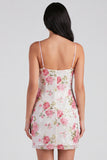 Bodycon vestido floral rosa claro com lantejoulas e laço