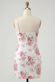 Bodycon vestido floral rosa claro com lantejoulas e laço