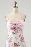 Bodycon vestido floral rosa claro com lantejoulas e laço