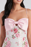 Bodycon vestido floral rosa claro com lantejoulas e laço