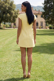 Vestido de Homecoming Bodycon Bodycon Amarelo de Decote Redondo com Flores 3D