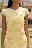 Vestido de Homecoming Bodycon Bodycon Amarelo de Decote Redondo com Flores 3D