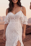 Vestido de Noiva Boémio com Folhos em Renda e Marfim Frio