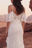 Vestido de Noiva Boémio com Folhos em Renda e Marfim Frio