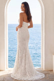 Vestido de Noiva Sweep Floral Sweep de Sereia em Marfim Sem Alças