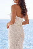 Vestido de Noiva Sweep Floral Sweep de Sereia em Marfim Sem Alças