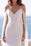 Vestido de Noiva Varredor de Renda de Sereia de Ombro Frio