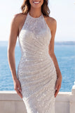 Vestido de Noiva Halter Marfim Marfim com Lantejoulas