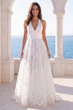 Vestido de noiva floral em V com decote em V em marfim