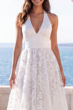 Vestido de noiva floral em V com decote em V em marfim