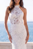 Vestido de Noiva Cauda Floral de Sereia em Marfim Halter